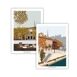 Cartes postales Lyon illustrée x2